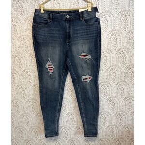 Maurices M Jeans Super Soft Jegging 18W Long High Rise Distressed Plaid Patch
